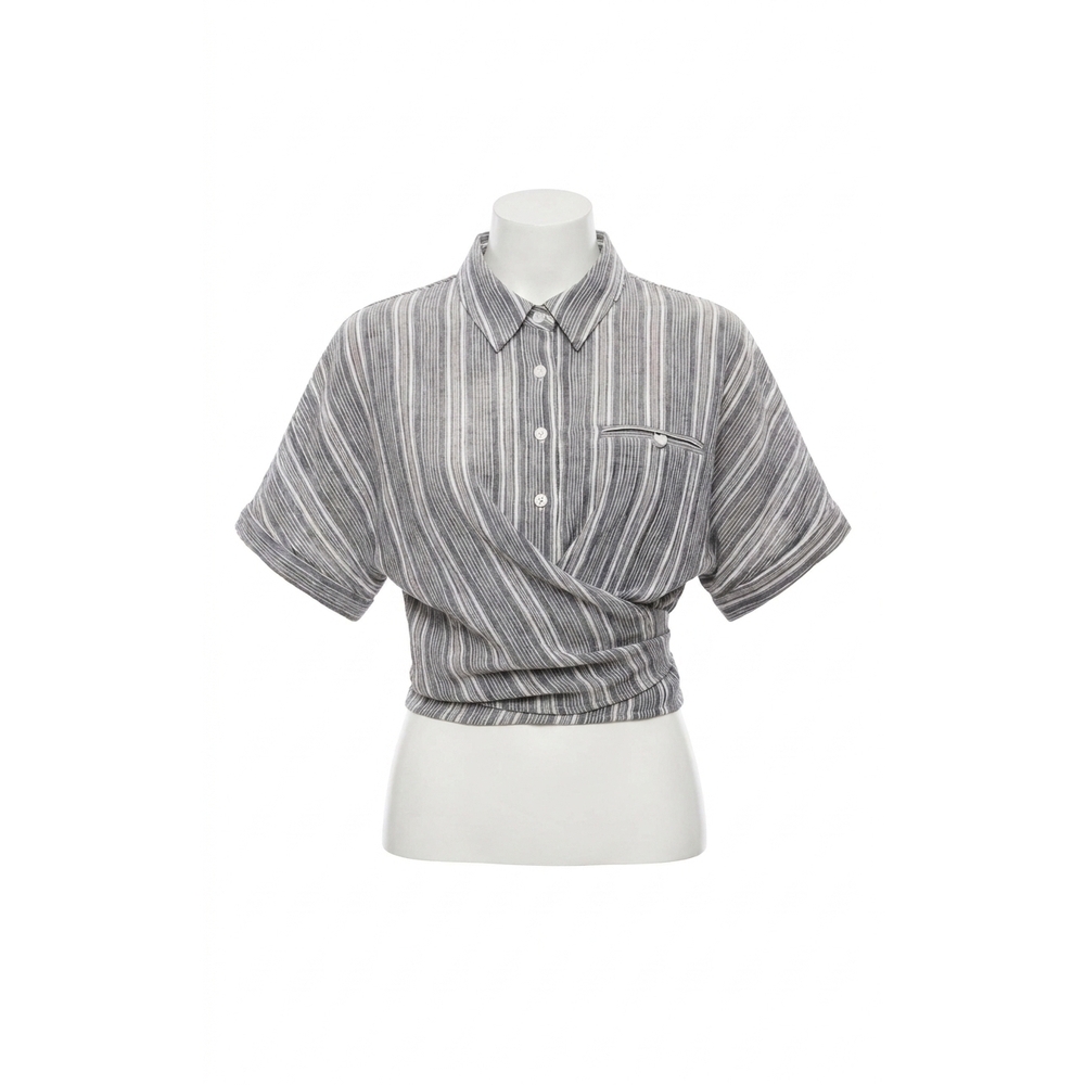 NEW FRNCH striped shirt with adjustable front tie in denim blue